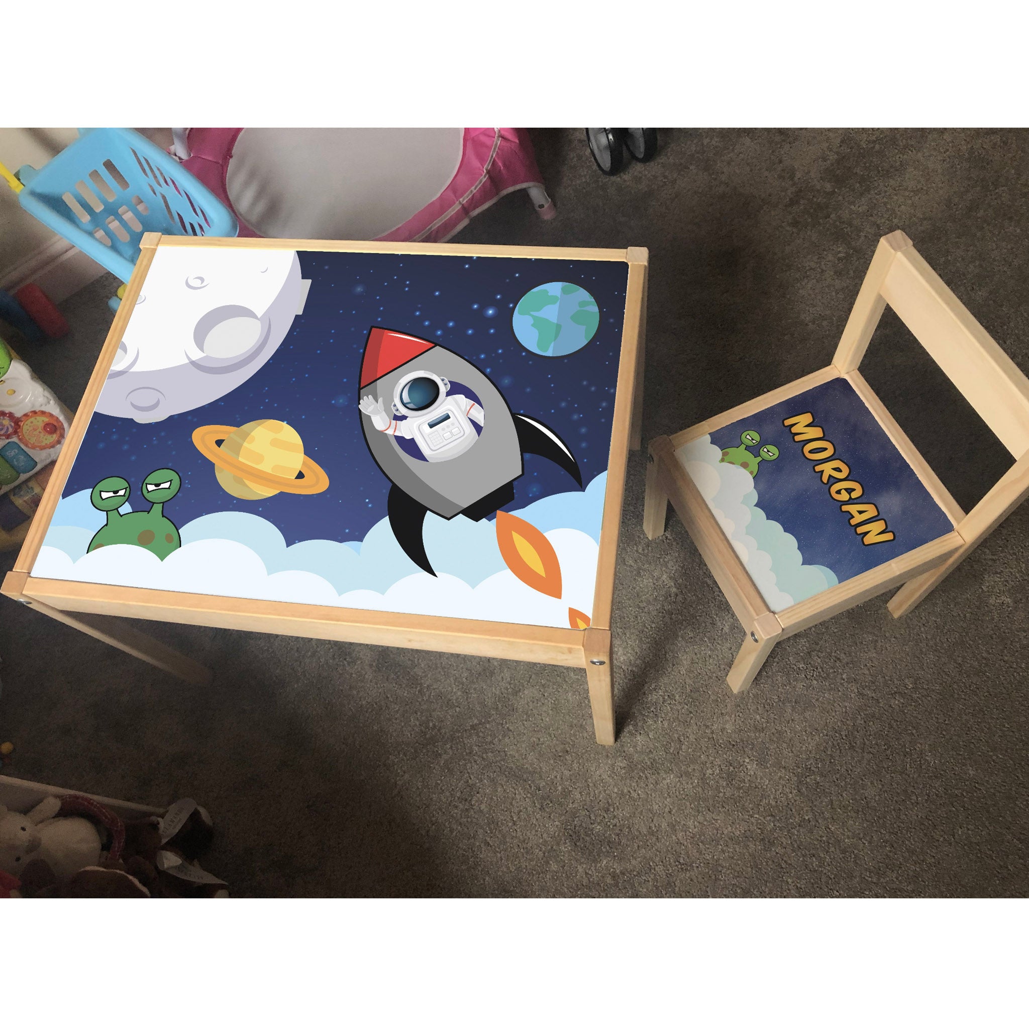 Personalised Children's Table and 1 Chair STICKER Space Astronaut Design