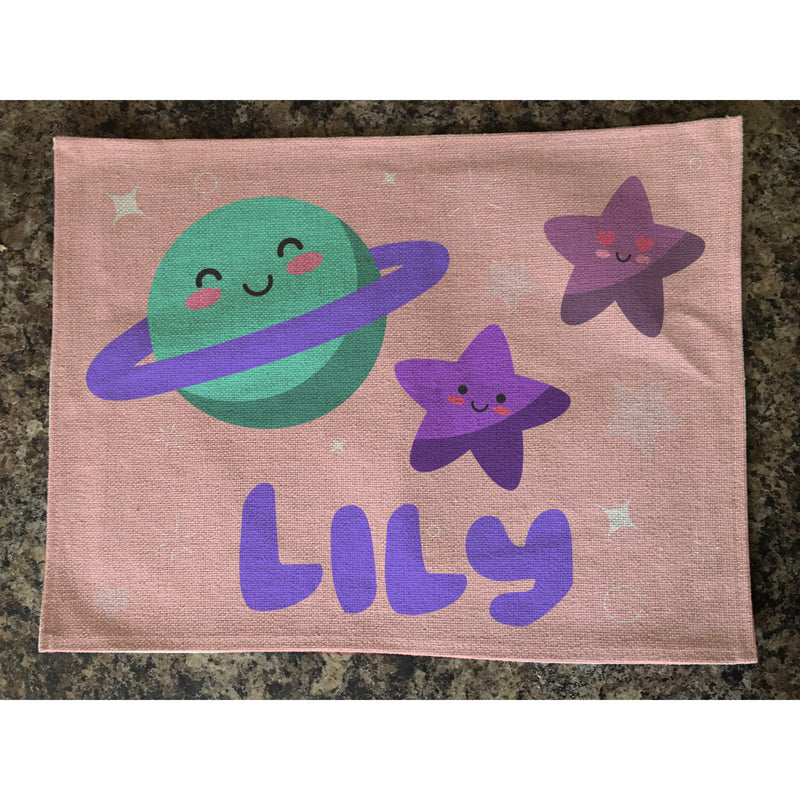 Personalised Kids Linen Placemat Pink Space