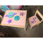 Personalised Children's Table and 1 Chair Printed Pink Stars Planets Design