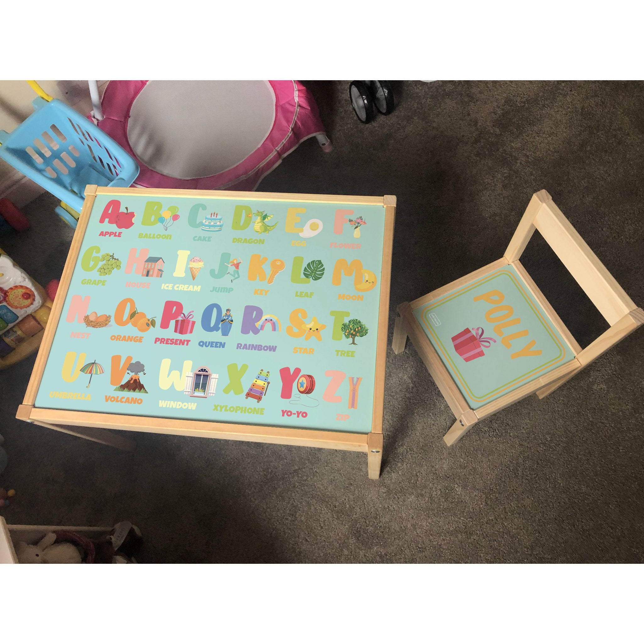 Personalised Children's Table and 1 Chair Printed Object Alphabet Design