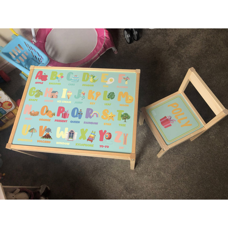 Personalised Children's Table and 1 Chair Printed Object Alphabet Design