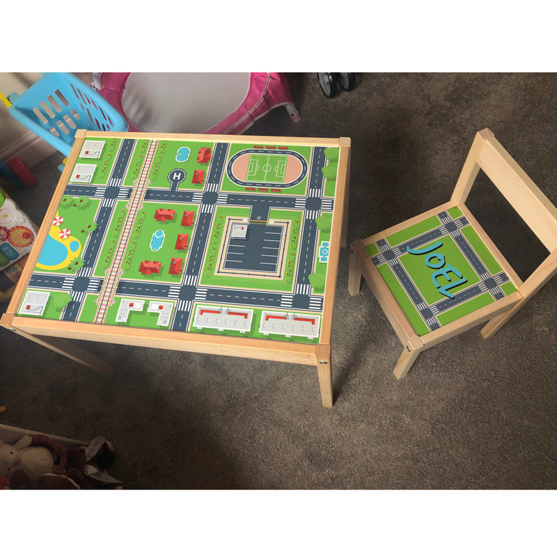 Personalised Children's Table and 1 Chair Printed City Town Design