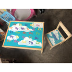 Personalised Children's Table and 1 Chair Printed Cloud Alphabet Design