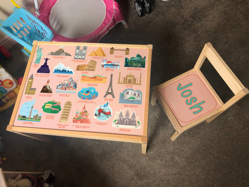 Personalised Children's Table and 1 Chair Printed World Landmarks Design