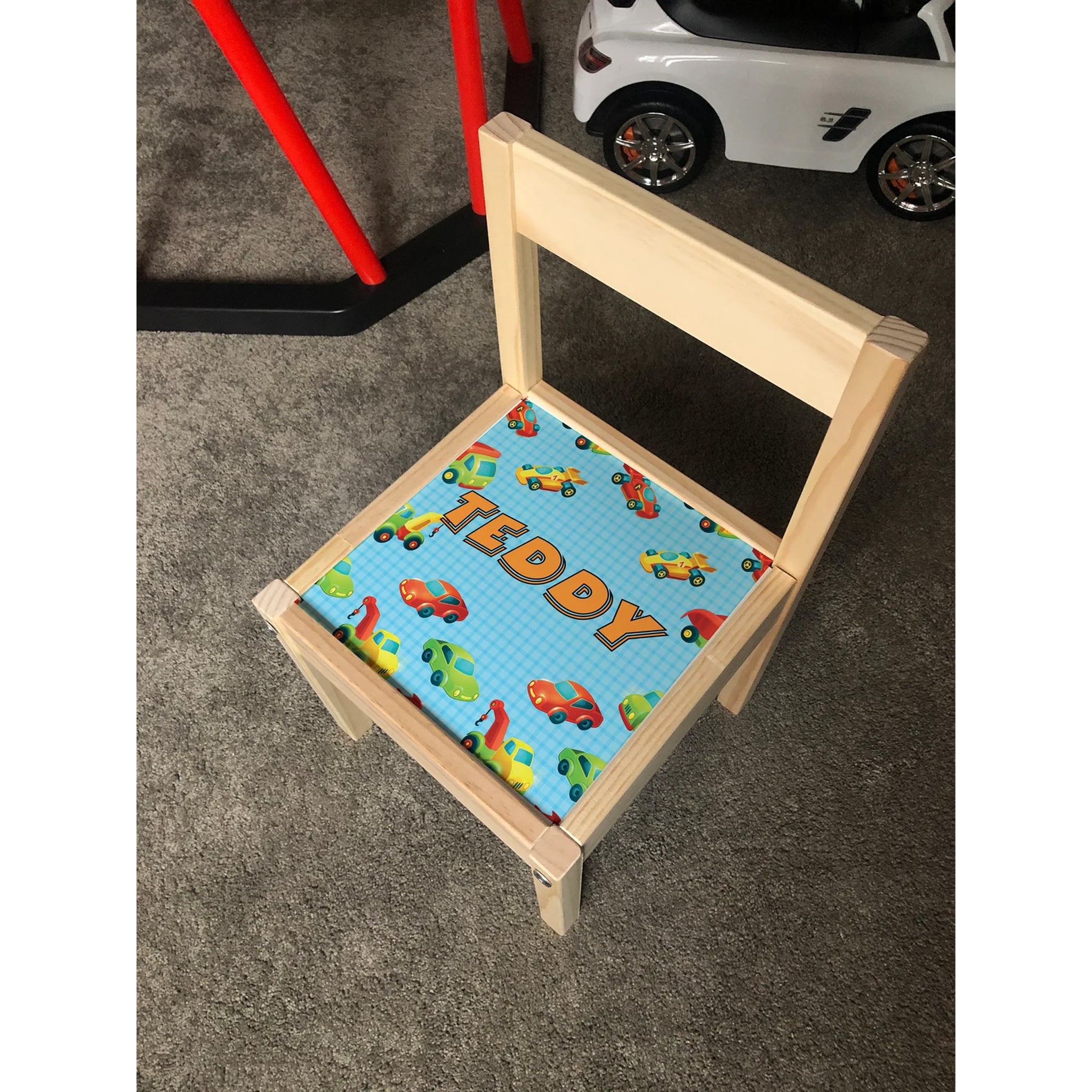 Personalised Children's Table and 1 Chair Printed Trucks & Cars Design