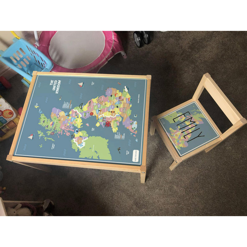 Personalised Children's Table and 1 Chair Printed UK Map Design