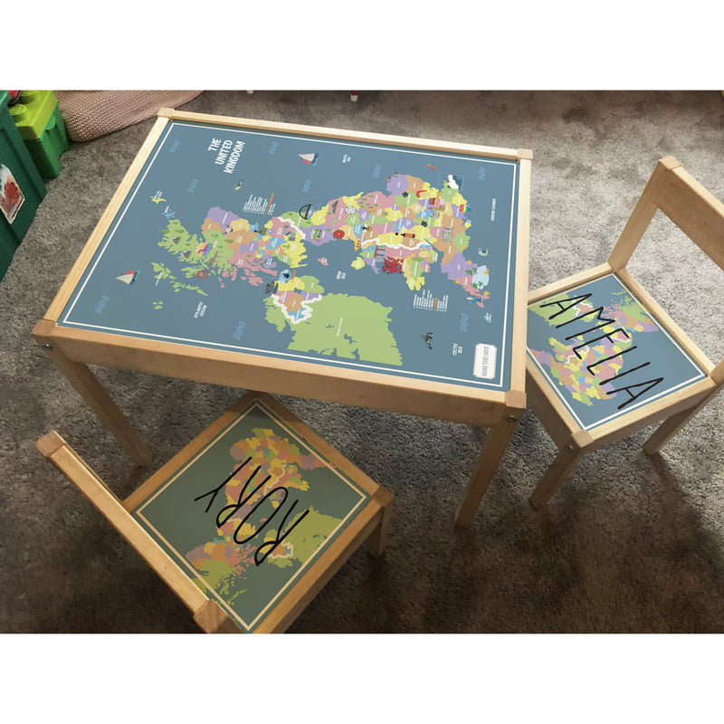 Personalised Children's Table and 2 Chair STICKER UK Map Design