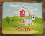 Personalised Kids Hardboard Placemat and Coaster Set Unicorn Fairytale Design