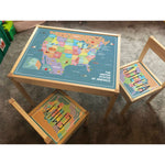 Personalised Children's Table and 2 Chairs Printed USA Map Design