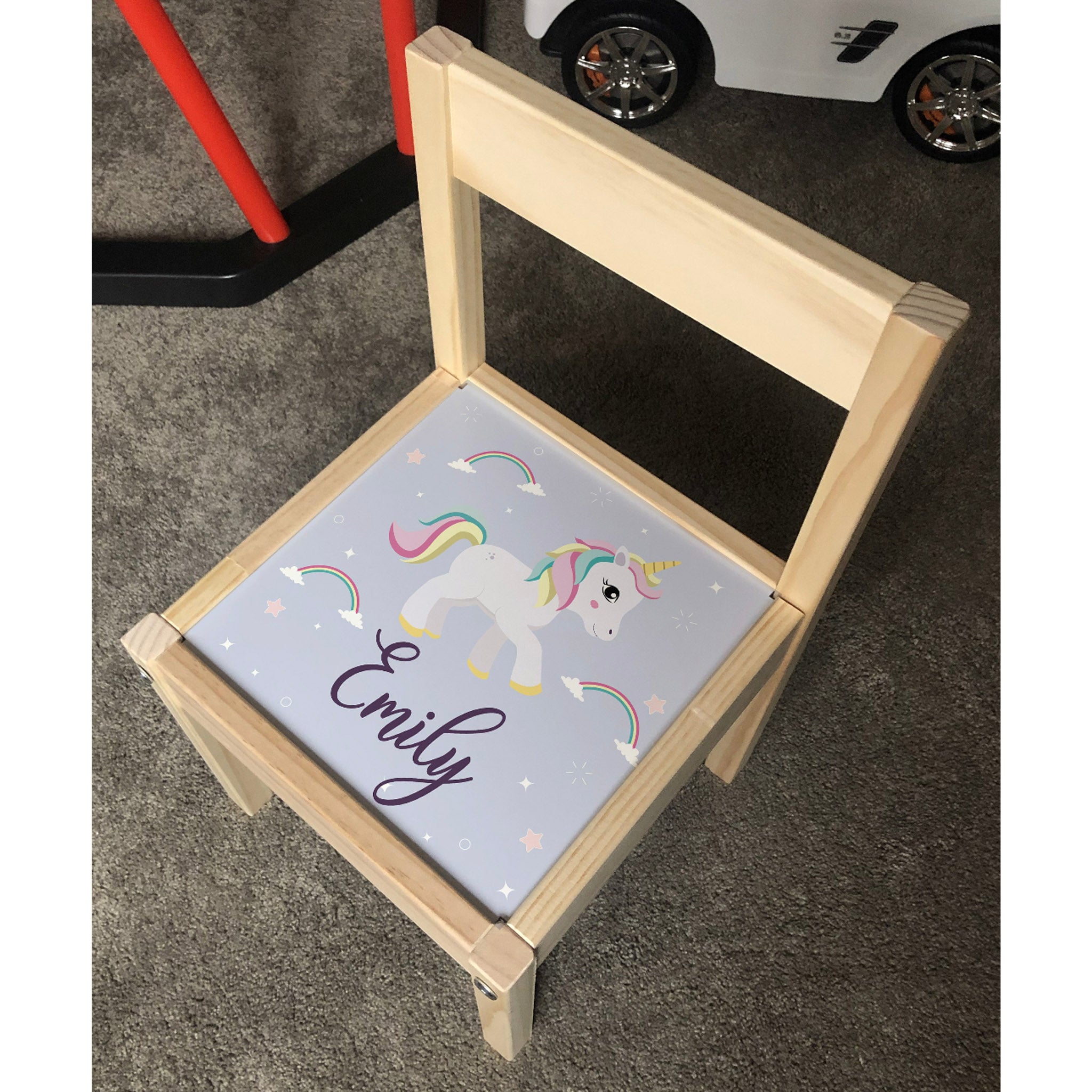 Personalised Children's Chair Printed Unicorn Sparkle Design