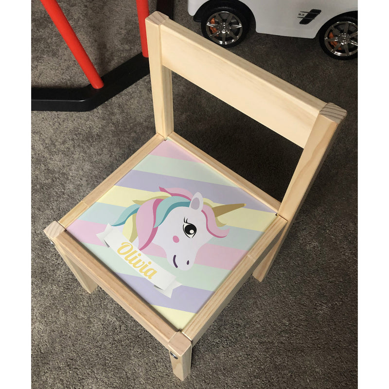Personalised Children's Single Chair STICKER Striped Unicorn Design