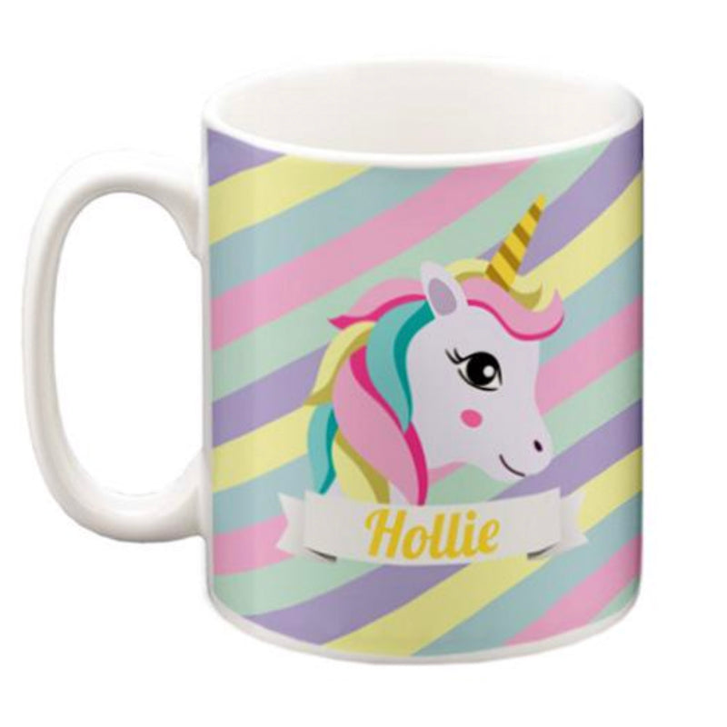 Personalised Children's 10oz Ceramic Mug - Striped Unicorn