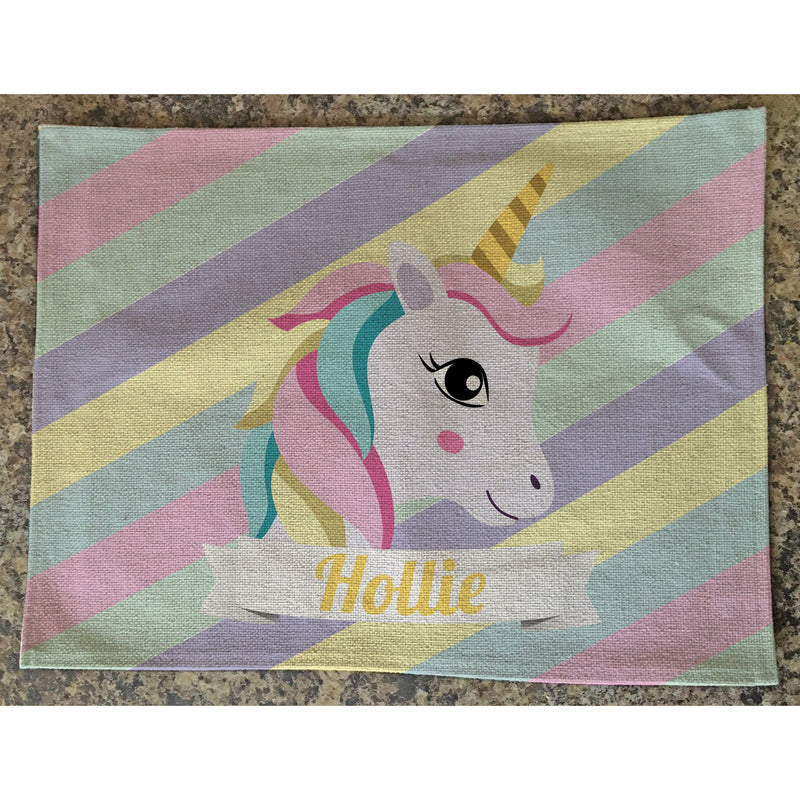 Personalised Kids Linen Placemat Striped Unicorn
