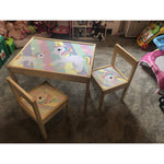 Personalised Children's Table and 2 Chairs Printed Striped Unicorn Design
