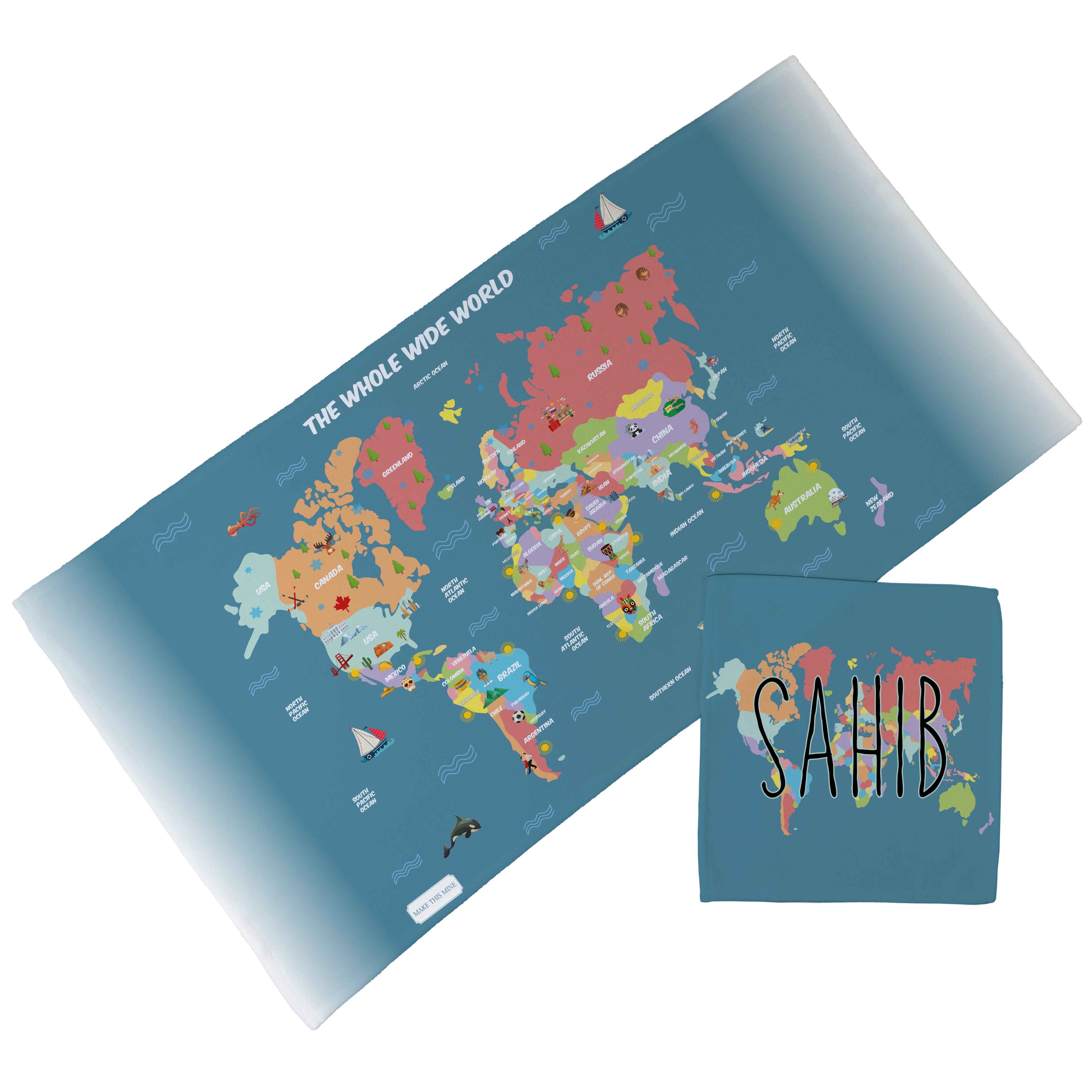 Personalised Children's Towel & Face Cloth Pack - World Map