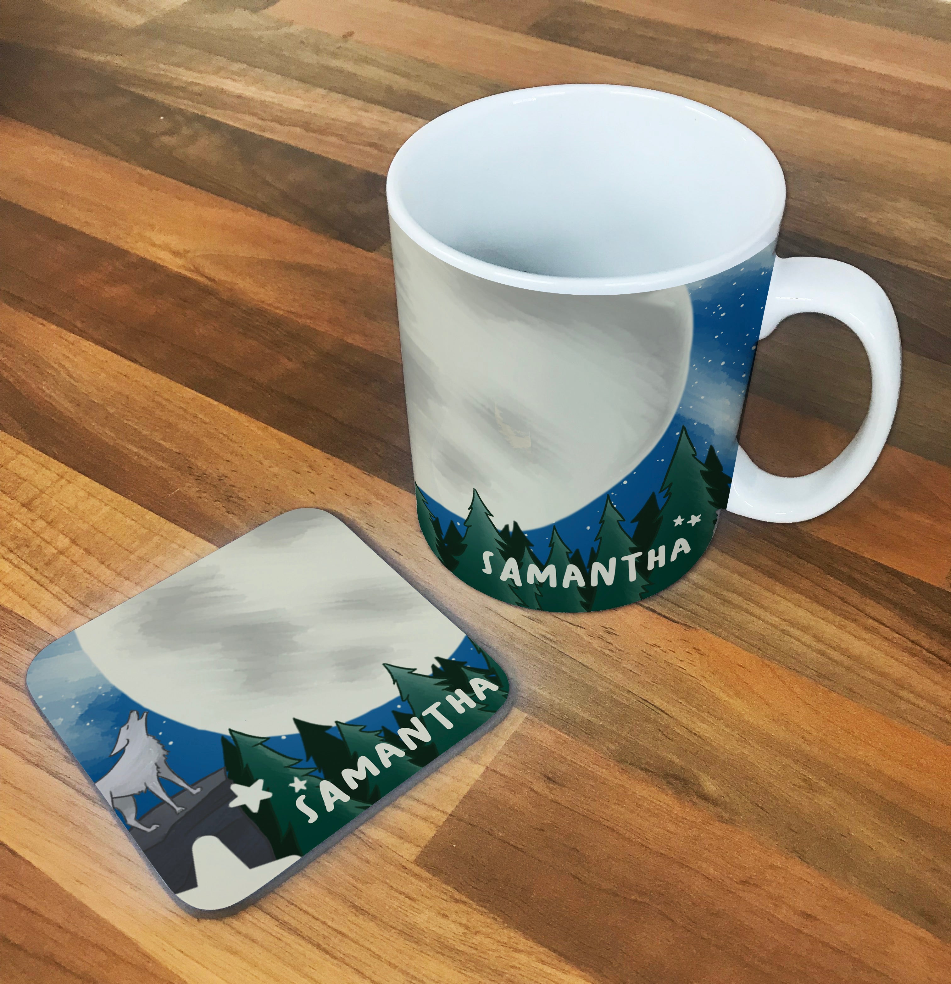 Personalised Children's Mug & Coaster Set - Wolf