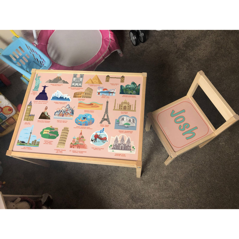 Personalised Children's Table and 1 Chair STICKER World Landmarks Design