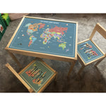 Personalised Children's Table and 2 Chairs Printed World Map Design